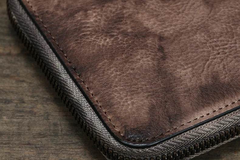 Vintage Genuine leather wallet Men leather long wallet men purse clutch bag male money clips zip around money bag card holder