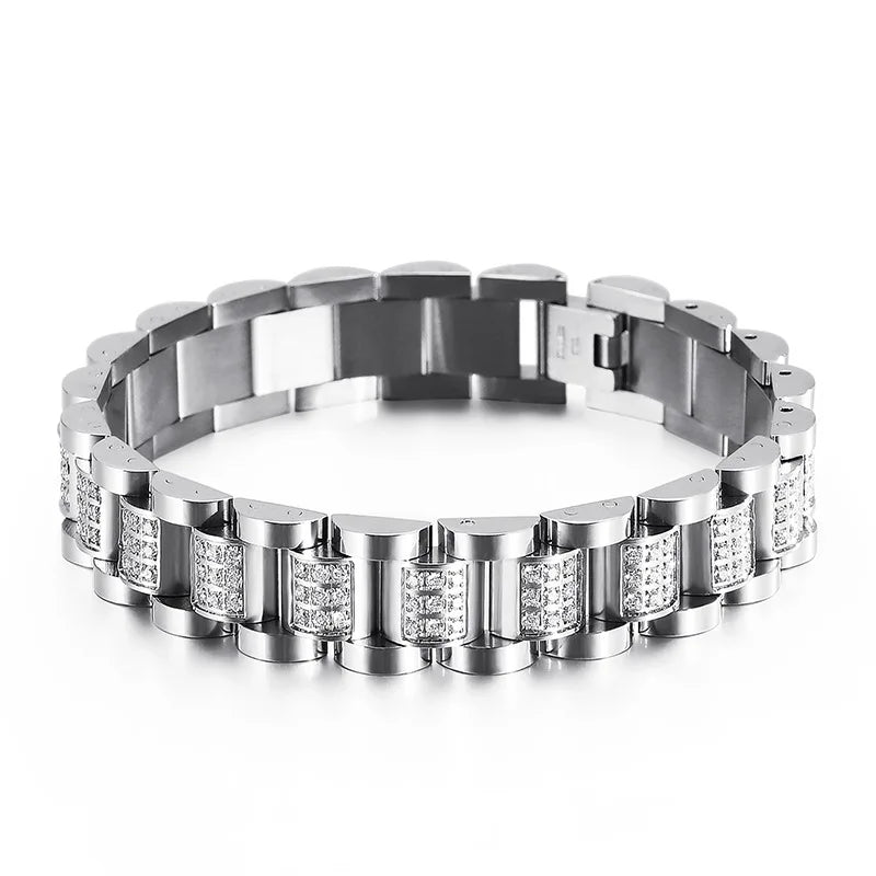Europe and the United States Type Men's  Bracelet CNC Inlaid Diamond Men's Titanium Steel Bracelet