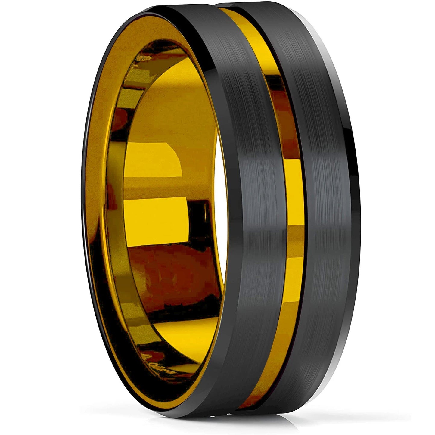 Fashion Men’s Silver Color Black Stainless Steel Ring Groove Multi-Faceted Ring For Men Women Engagement Ring Anniversary Gifts