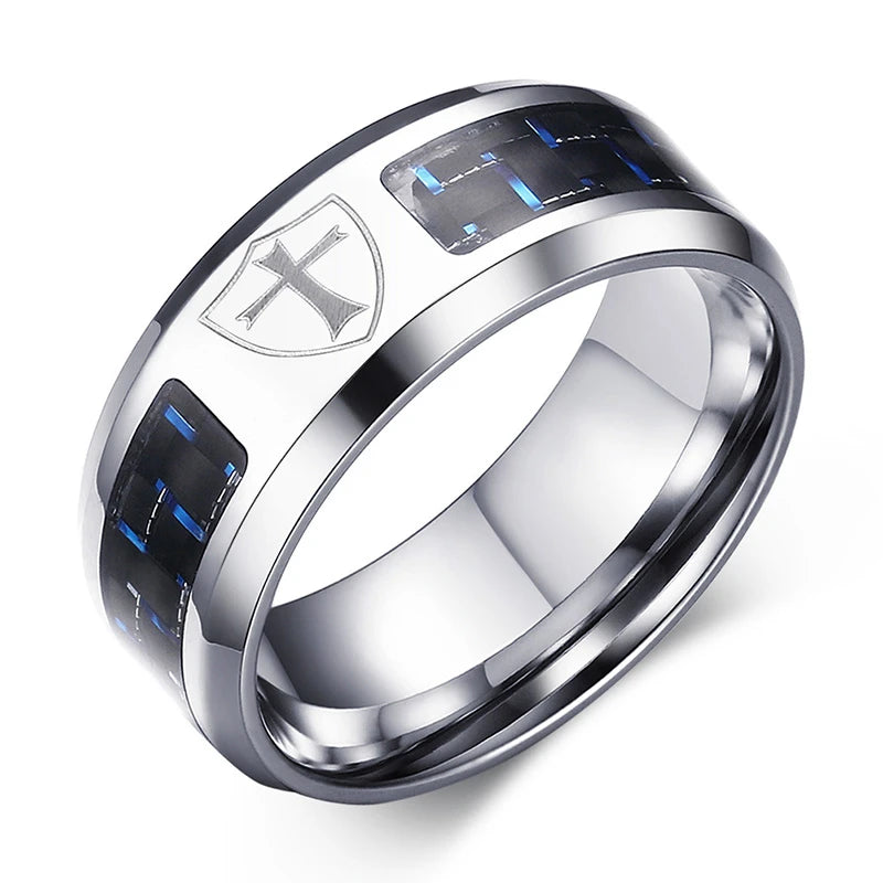 Vnox Customize Logo 8mm Men's Ring Carbon Fiber Wedding Band Personalized Simple Icon Image Meaningful Gift to Husband Dad