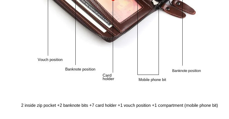 Men's wallet long wallet quality PU leather wallet men's Double Zipper Coin Pocket Purse youth business clutch Phone bag