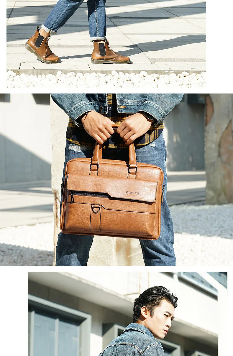 Men's Briefcase Fashion Handbags For Man Sacoche Homme High Quality New Brand PU Leather Shoulder Messenger Bags Office Handbag