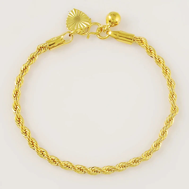 24K Real Gold Bracelet 3MM Twisted Rope Twisted Gold Plated Bracelet for Men & Women Wedding Jewelry Gifts