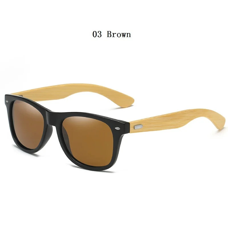 Fashionable Bamboo Wood Sunglasses Men Women Classic Square Vintage Driving Sun Glasses Black Fishing Eyewear UV400 Eyepieces