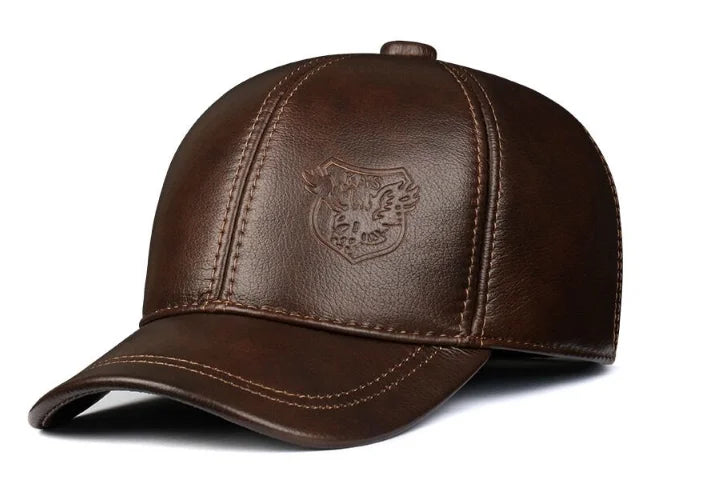 New 2025 Spring/Winter Man Genuine Leather Baseball Caps Male Casual Cowhide Belt Ear Warm 56-60 Adjustable Sprot Flight Hats