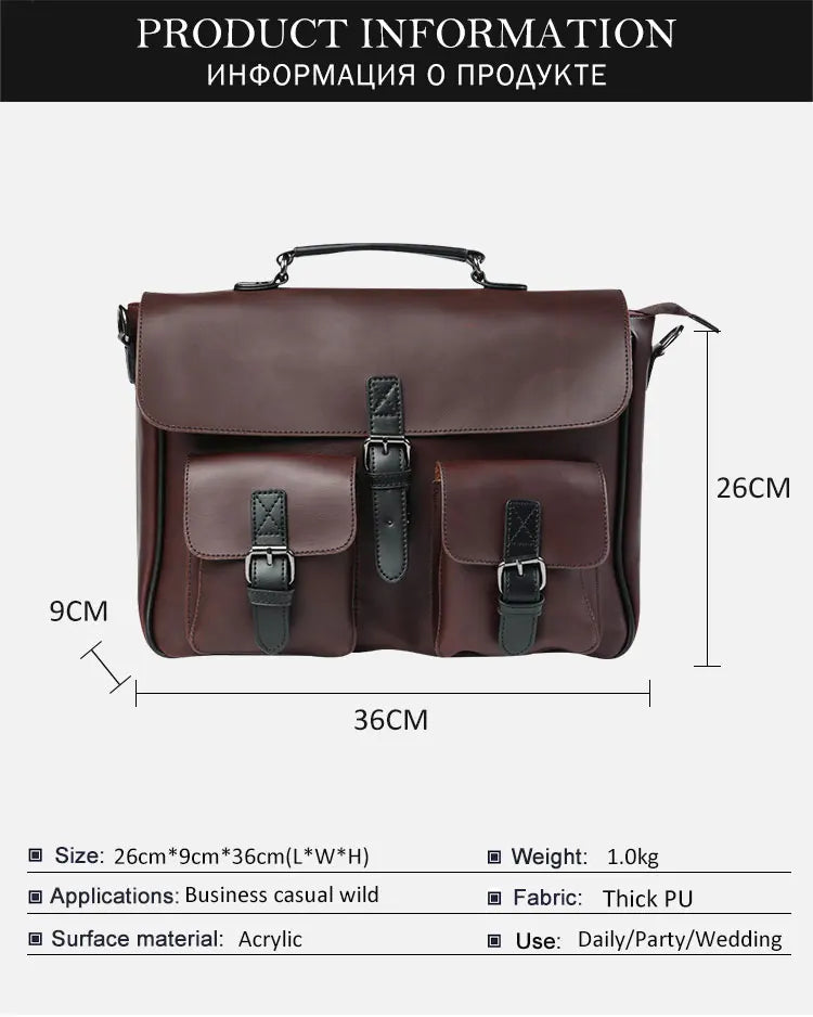 Men Leather Bag Men's Laptop Briefcase Bag Vintage Male Office Messenger Bag Business PU Leather Briefcase Bags For Man Backpack