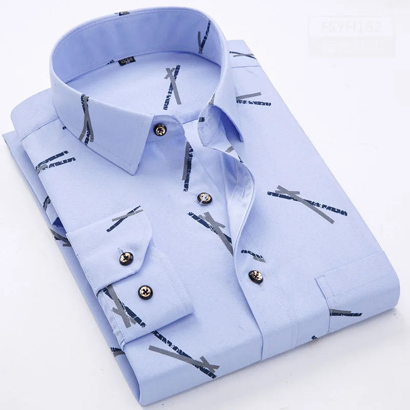 5944-XUJO-men Long Sleeve Shirts Etailer Special Men Clothing Classic Print Youth Slim Shirt