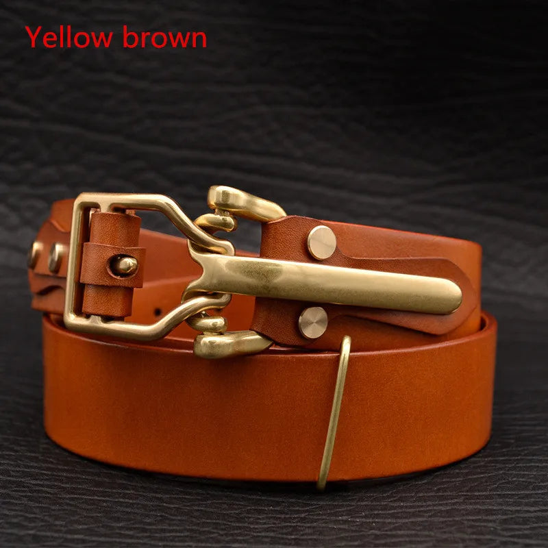 Brass Cavalry Belt cow genuine leather luxury strap male belts for men for Men DIY Waistband Jeans Leather Craft