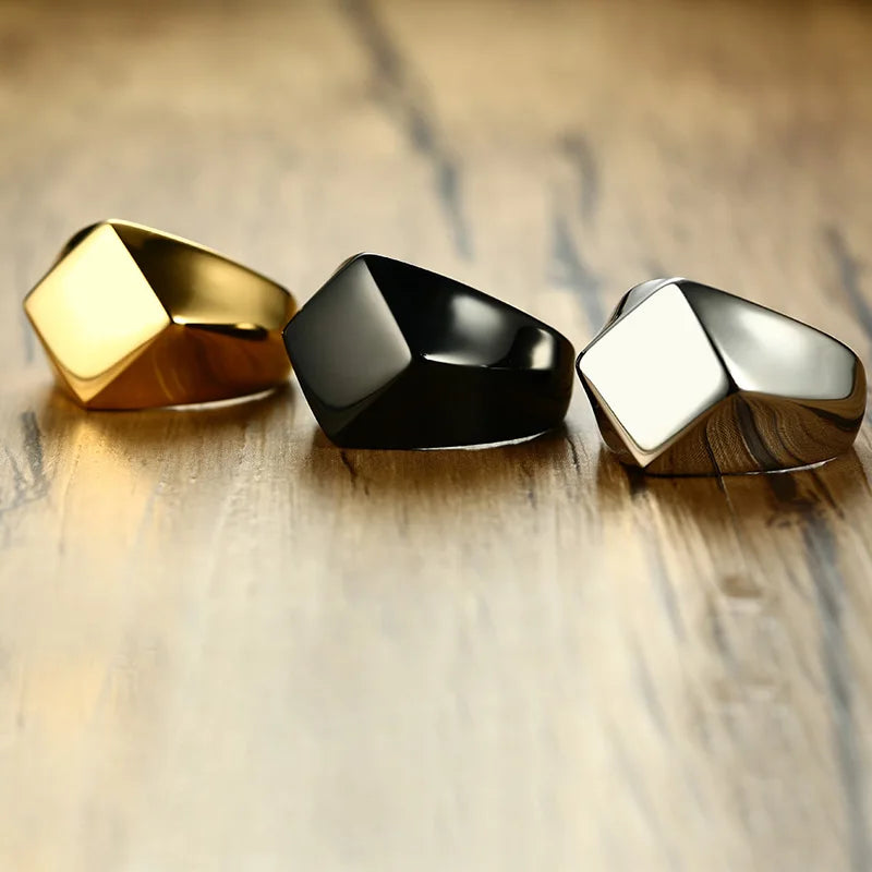 Geometric Arrow Square Men Ring,Punk Stainless Steel Signet Ring Stamp Ring Thumb Ring,Minimalist Jewelry Gifts