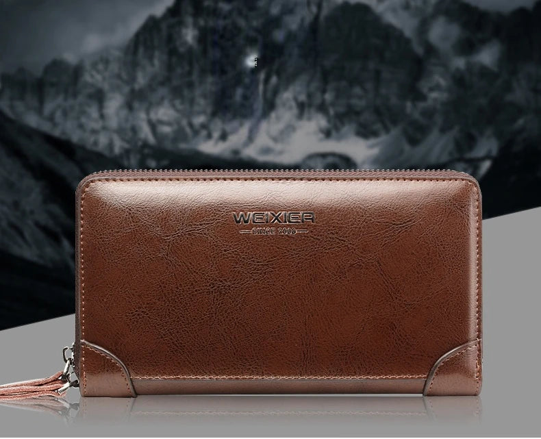 Men's wallet long wallet quality PU leather wallet men's Double Zipper Coin Pocket Purse youth business clutch Phone bag