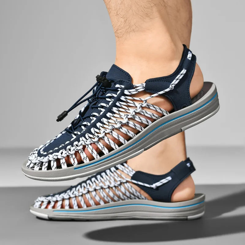 Summer Men Sandals Fashion Handmade Weaving Design Beach Sandals Breathable Casual Flat Sandals Outdoor Couples Sandals Size