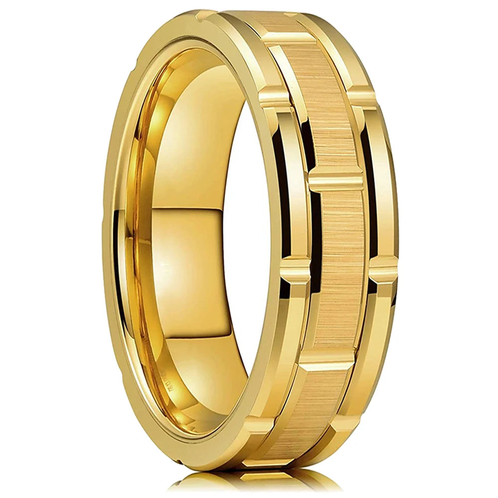 Fashion Men’s Silver Color Black Stainless Steel Ring Groove Multi-Faceted Ring For Men Women Engagement Ring Anniversary Gifts