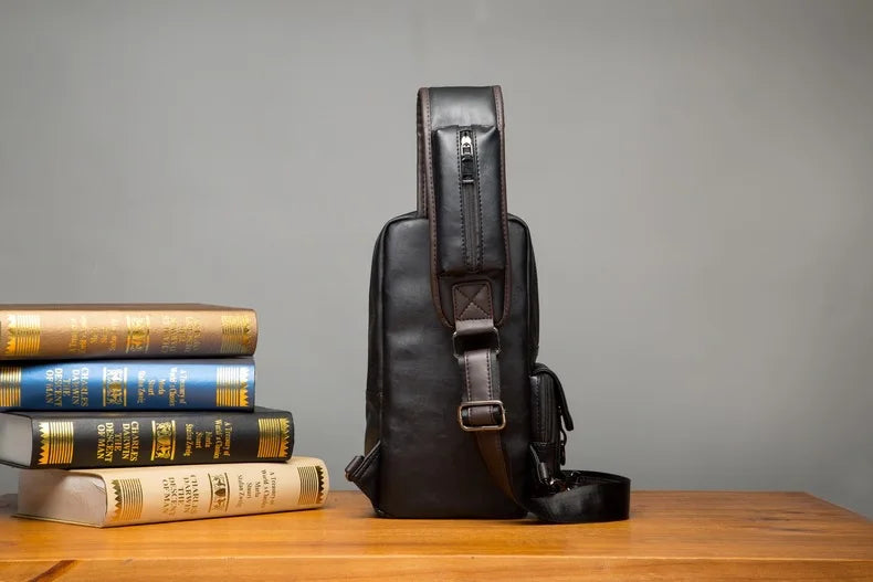 Leather Crossbody Bags for Men Messenger Chest Bag 2025 New Fashion Casual Bag Waterproof PU Single Shoulder Bags Vintage Luxury