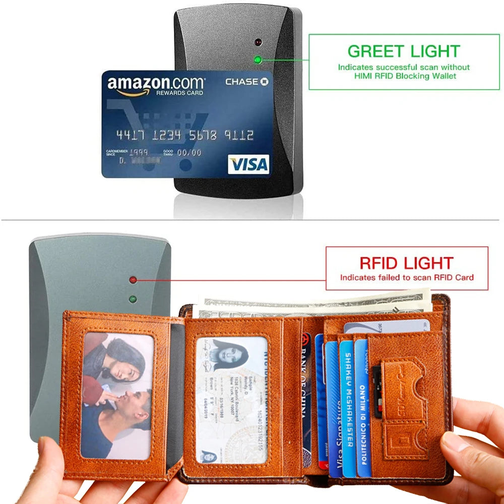 Dante Men's Leather Wallet RFID Anti-theft Brush Head Layer Cowhide Retro Casual Vertical Multi-Function Money Bag Money Clips