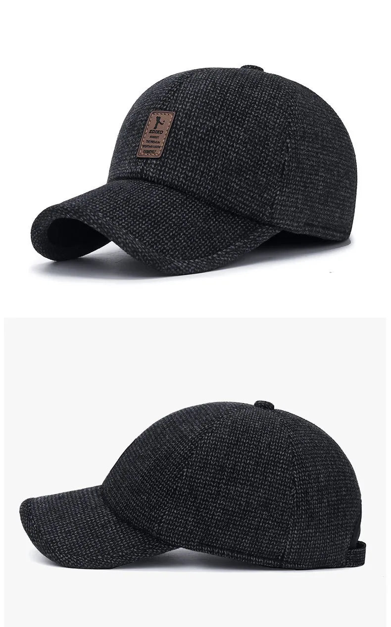 New Men Warm Thick Baseball Caps Male Autumn Winter Sport Visors Snapback Earflaps Dad Cap Hat For Men