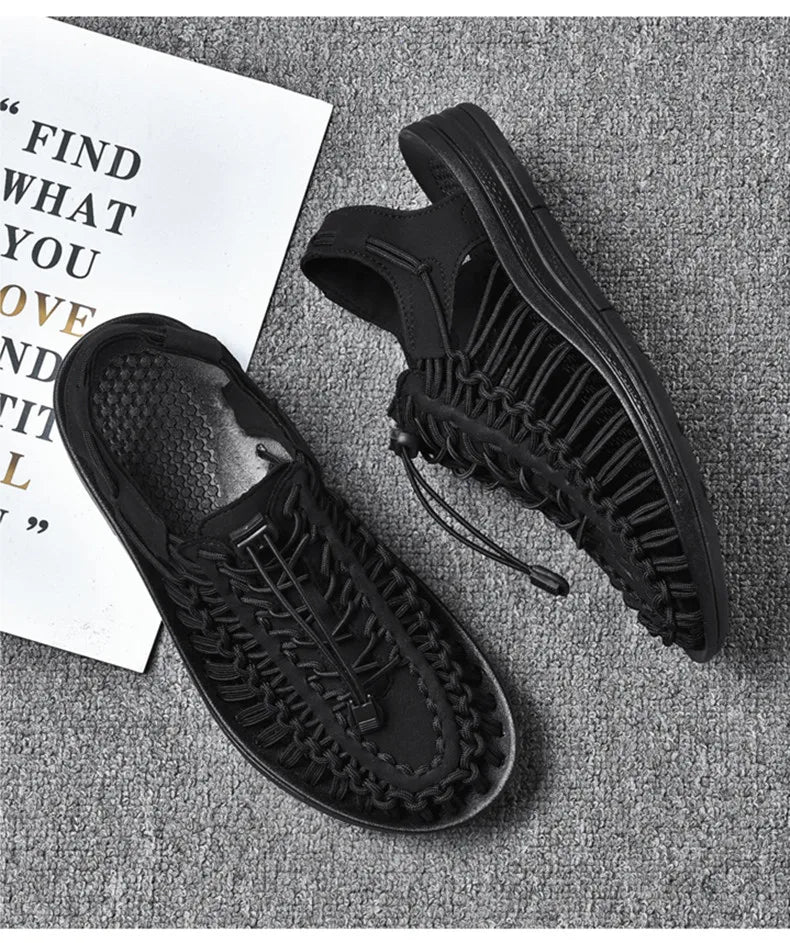 Summer Men Sandals Fashion Handmade Weaving Design Beach Sandals Breathable Casual Flat Sandals Outdoor Couples Sandals Size