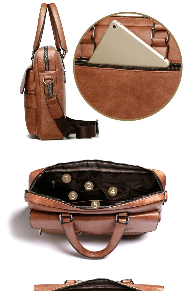 Men's Briefcase Fashion Handbags For Man Sacoche Homme High Quality New Brand PU Leather Shoulder Messenger Bags Office Handbag