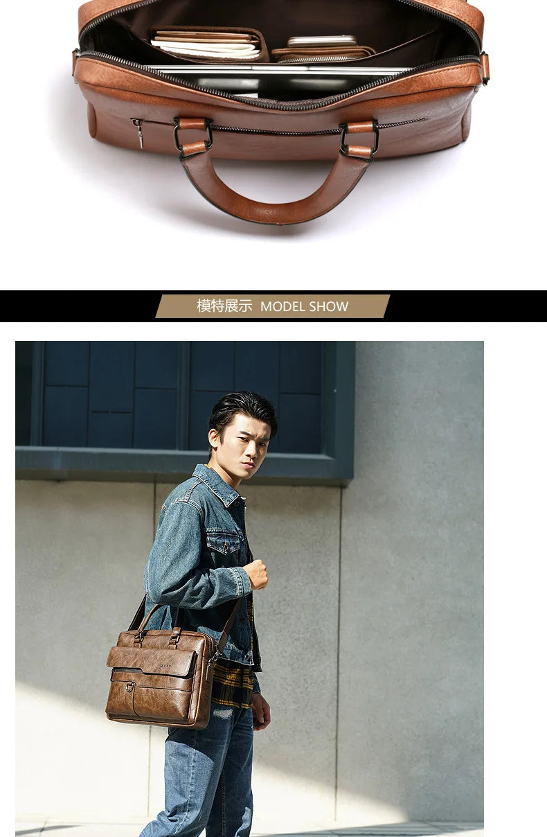 Men's Briefcase Fashion Handbags For Man Sacoche Homme High Quality New Brand PU Leather Shoulder Messenger Bags Office Handbag