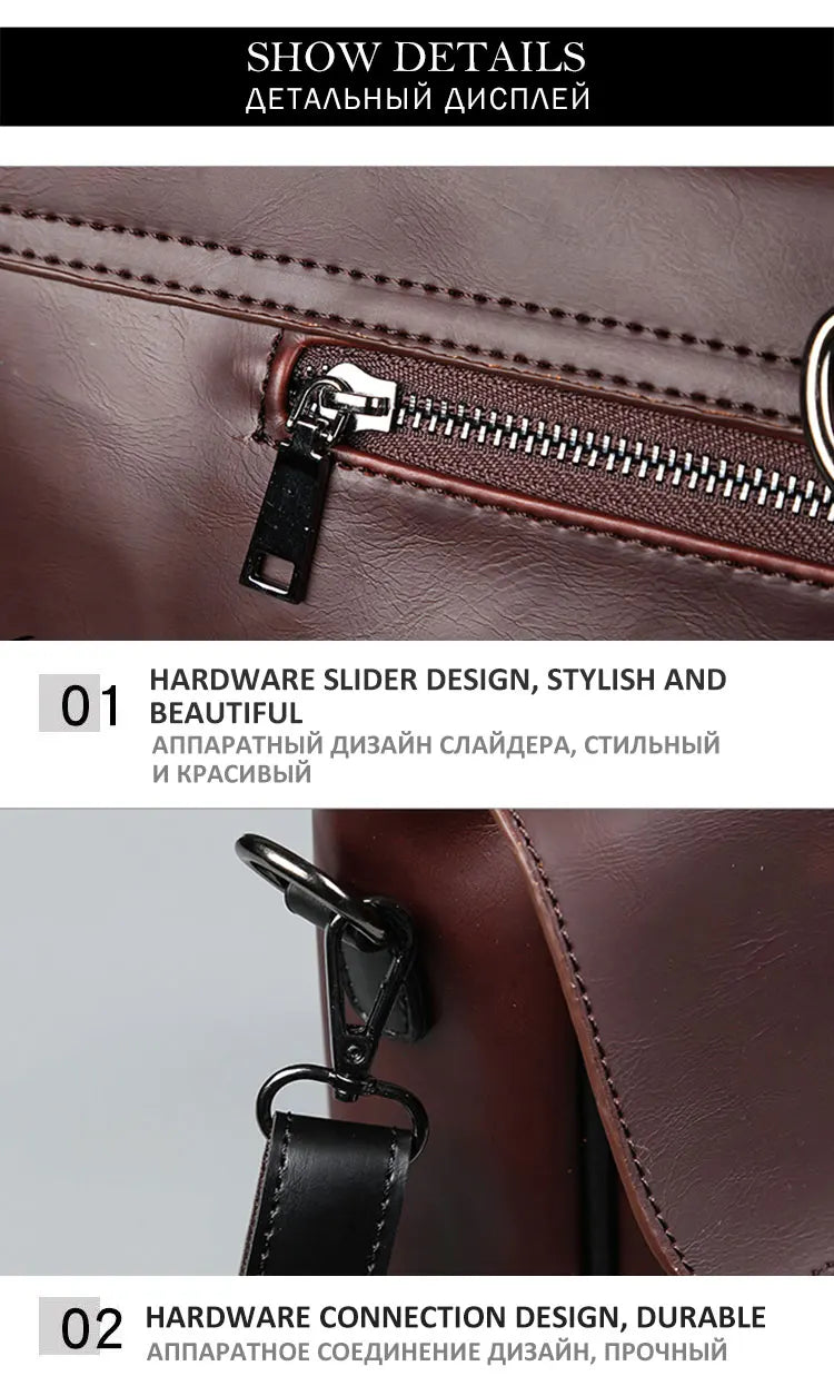 Men Leather Bag Men's Laptop Briefcase Bag Vintage Male Office Messenger Bag Business PU Leather Briefcase Bags For Man Backpack