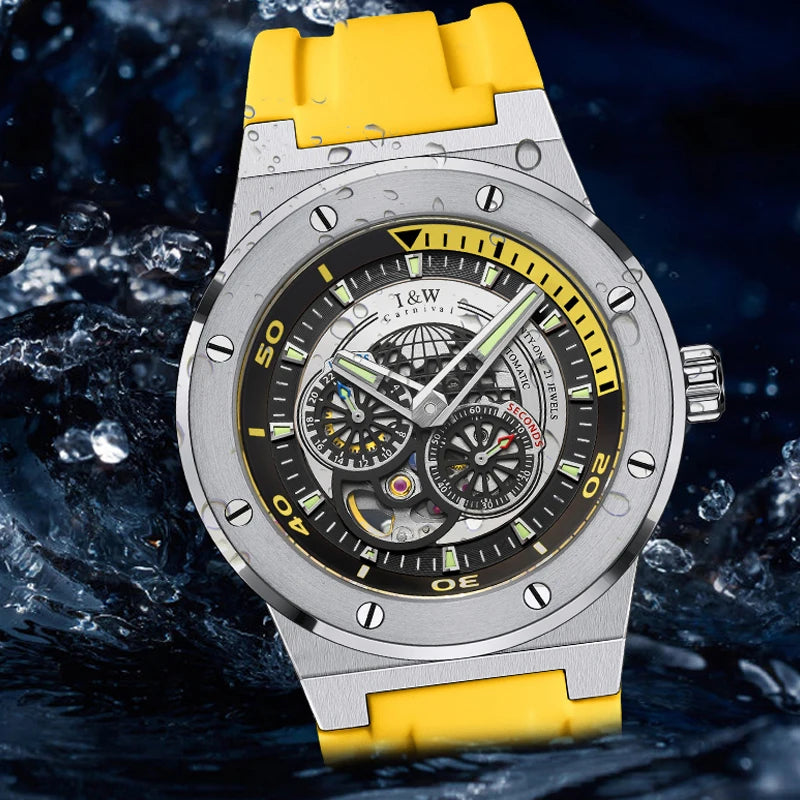 Relogio Masculino Luxury Brand I&W 2022 New Bumblebee Series Watch for Men Japan Movement Sapphire 5bar Skeleton Automatic Watch