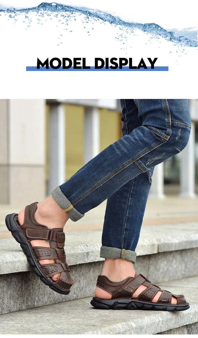 Genuine Leather Casual Shoes For Men High Quality Classic Men Sandals Summer Outdoor Walking Men Sneakers Breathable Men Sandals