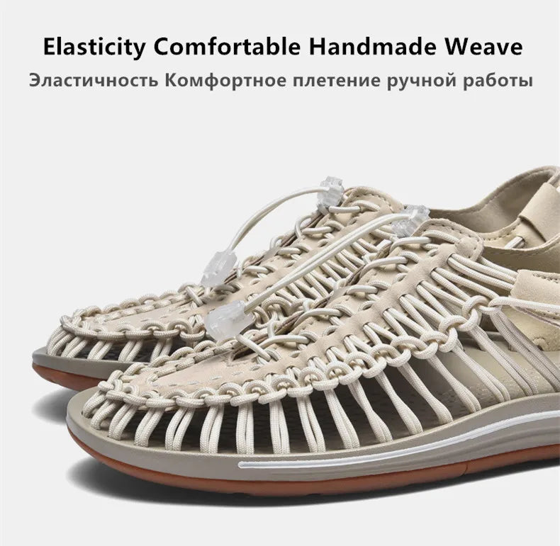 Summer Men Sandals Fashion Handmade Weaving Design Beach Sandals Breathable Casual Flat Sandals Outdoor Couples Sandals Size
