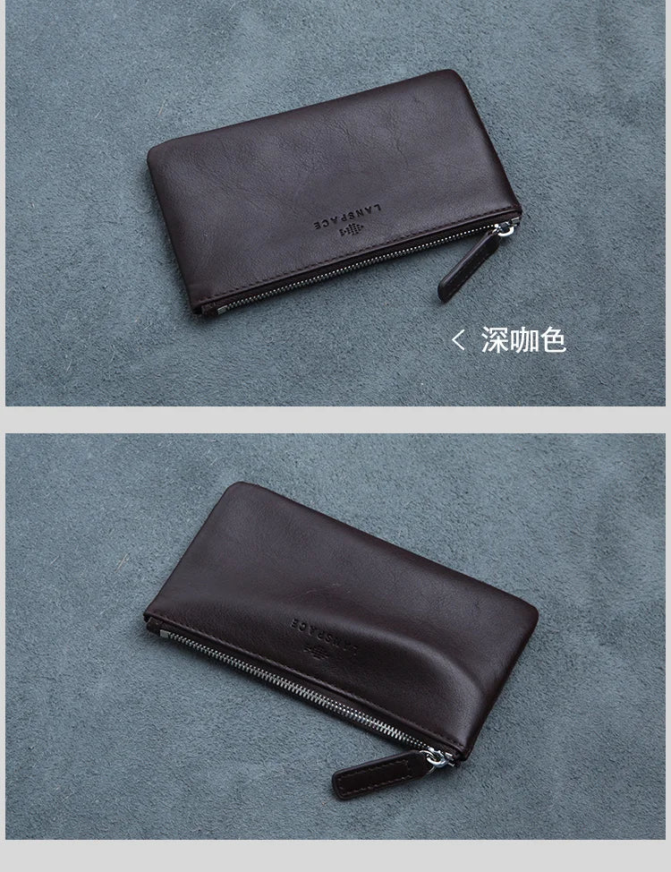 LANSPACE men's leather wallet brand thin purse fashion designer coin purses holders