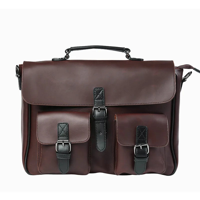 Men Leather Bag Men's Laptop Briefcase Bag Vintage Male Office Messenger Bag Business PU Leather Briefcase Bags For Man Backpack