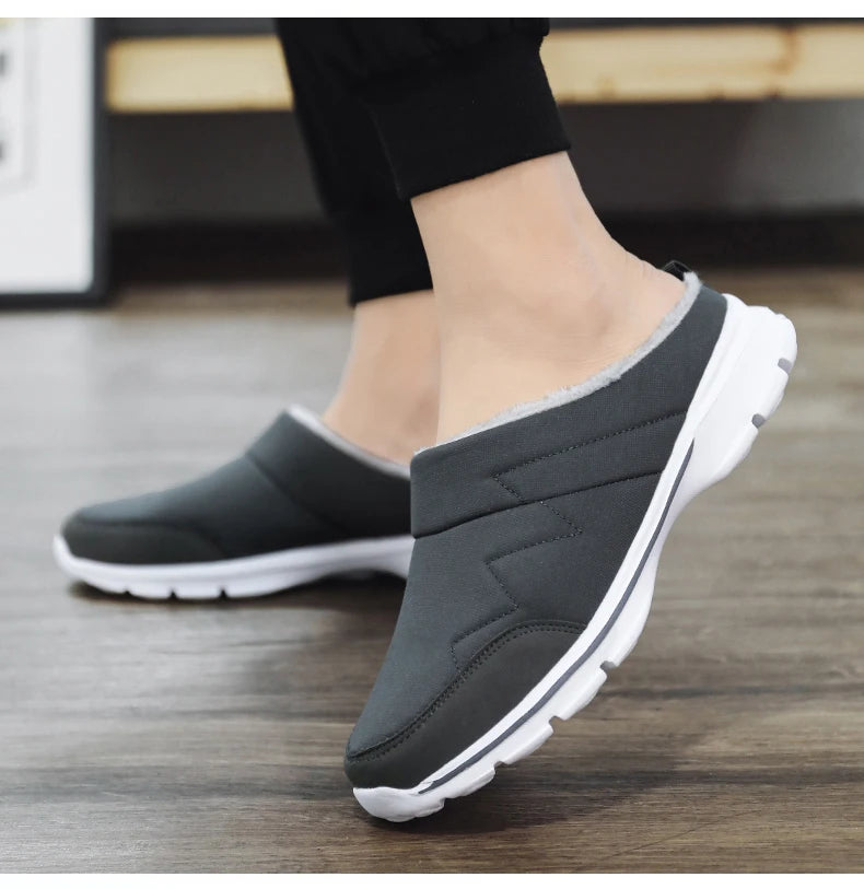 Men Slippers Winter Warm Plush Home Indoor Couple Slippers WaterProof Soft Comfort Winter Shoes Men Footwear Large Size 36-46