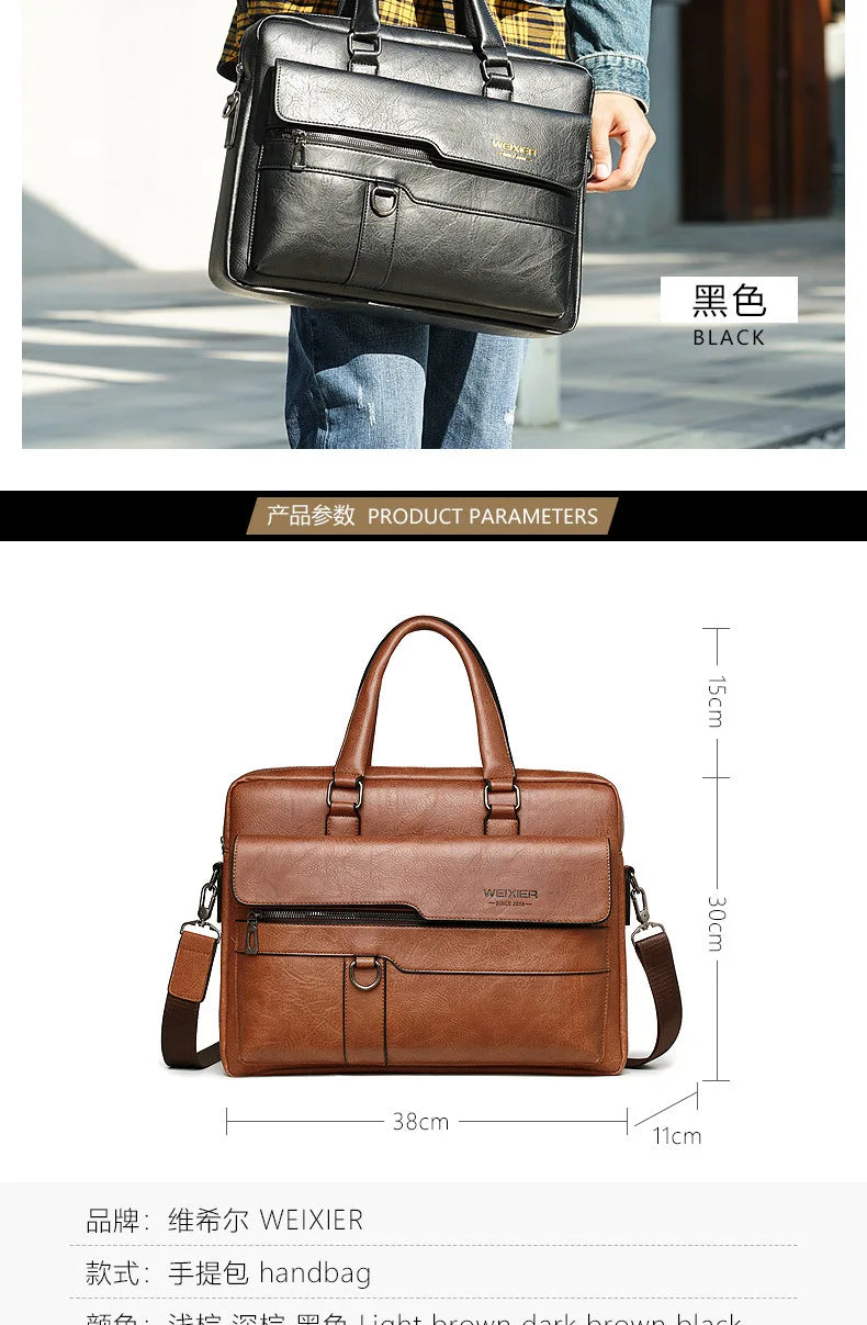 Men's Briefcase Fashion Handbags For Man Sacoche Homme High Quality New Brand PU Leather Shoulder Messenger Bags Office Handbag