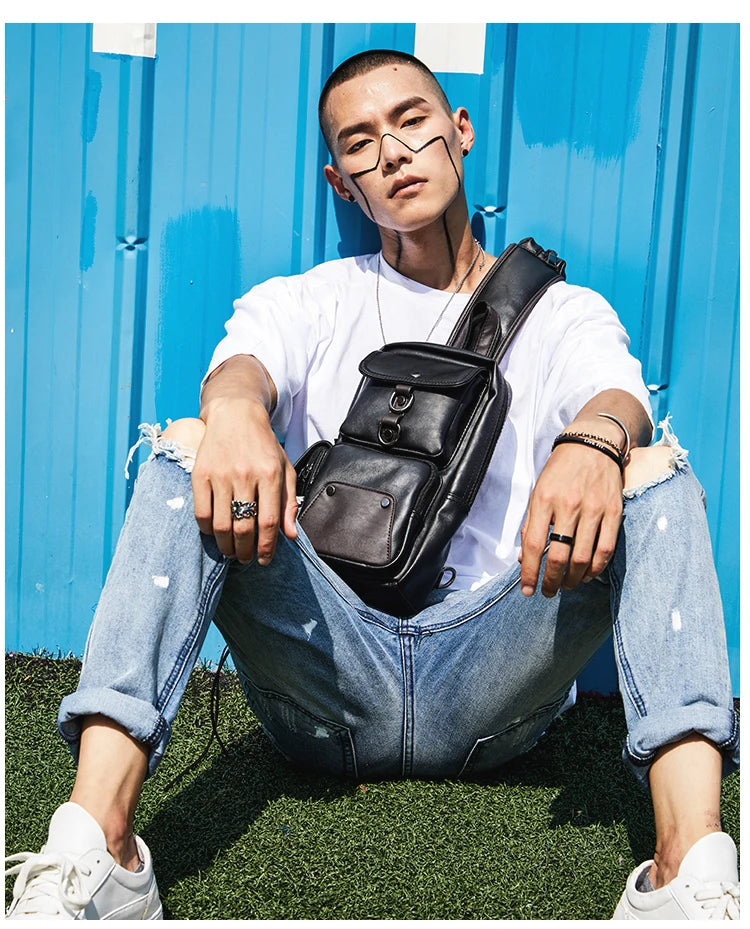 Leather Crossbody Bags for Men Messenger Chest Bag 2025 New Fashion Casual Bag Waterproof PU Single Shoulder Bags Vintage Luxury