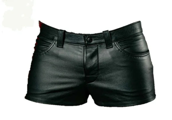 Mens  Leather Shorts  Summer Shorts(No Belt) Men's Black Shorts Black PU leather men's motorcycle shorts