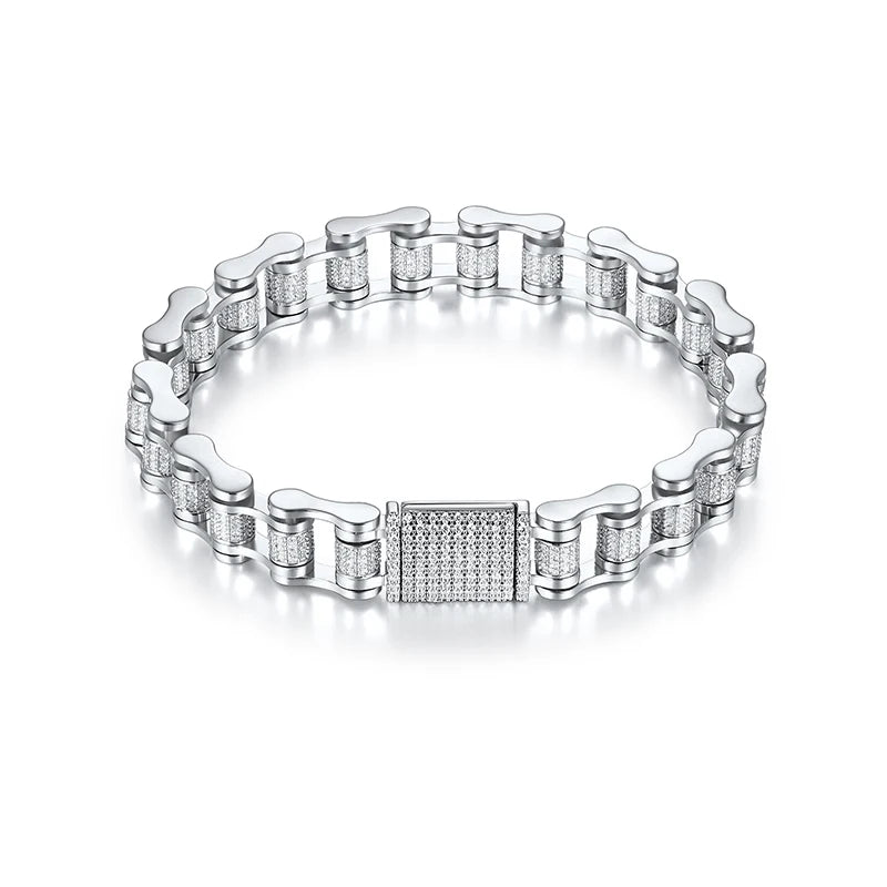 In Stock Unisex Moissanite Full Iced Out Link Bracelet 18K Gold Plated for Hip Hop Streetwear Party Fashion Jewelry