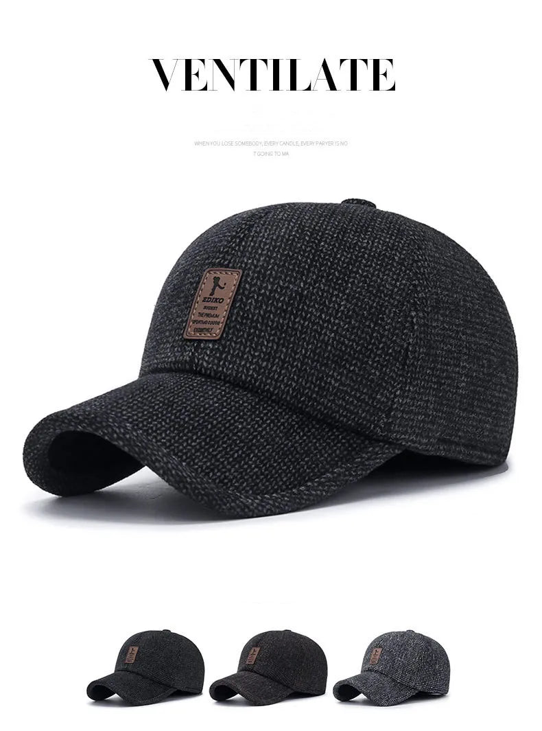 New Men Warm Thick Baseball Caps Male Autumn Winter Sport Visors Snapback Earflaps Dad Cap Hat For Men