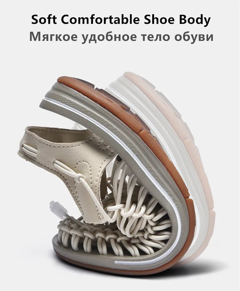 Summer Men Sandals Fashion Handmade Weaving Design Beach Sandals Breathable Casual Flat Sandals Outdoor Couples Sandals Size