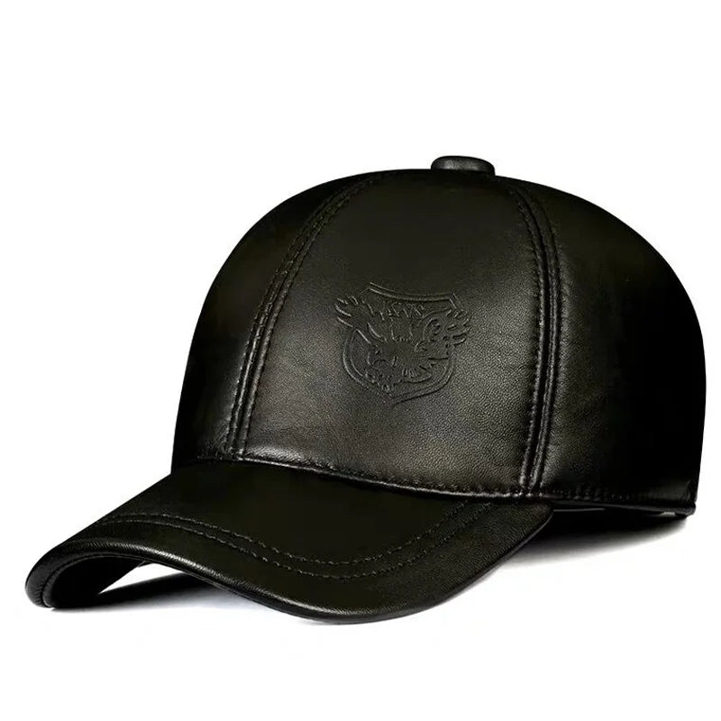 New 2025 Spring/Winter Man Genuine Leather Baseball Caps Male Casual Cowhide Belt Ear Warm 56-60 Adjustable Sprot Flight Hats