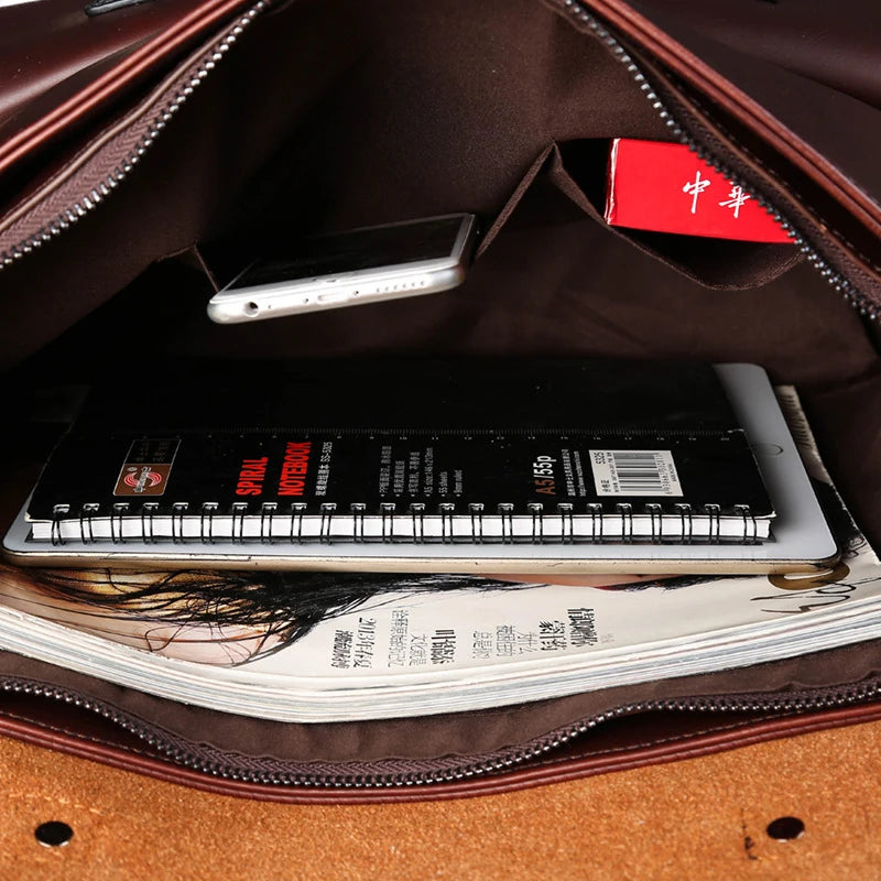 Men Leather Bag Men's Laptop Briefcase Bag Vintage Male Office Messenger Bag Business PU Leather Briefcase Bags For Man Backpack