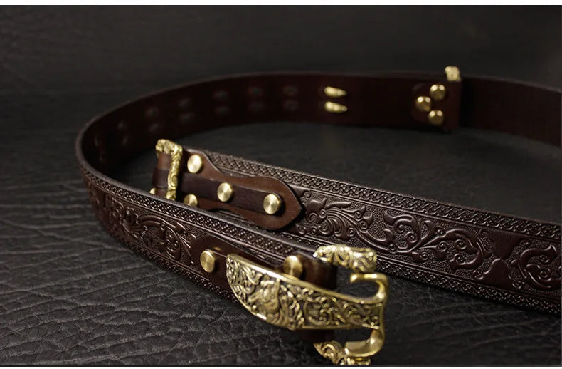 Brass Cavalry Belt cow genuine leather luxury strap male belts for men for Men DIY Waistband Jeans Leather Craft