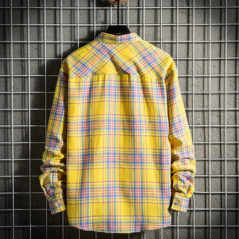 Men's Clothing Fashion Cotton Shirts Single Pocket Long Sleeve Youthful Soft Casual Plaid Checkered Top Male Shirts  for men