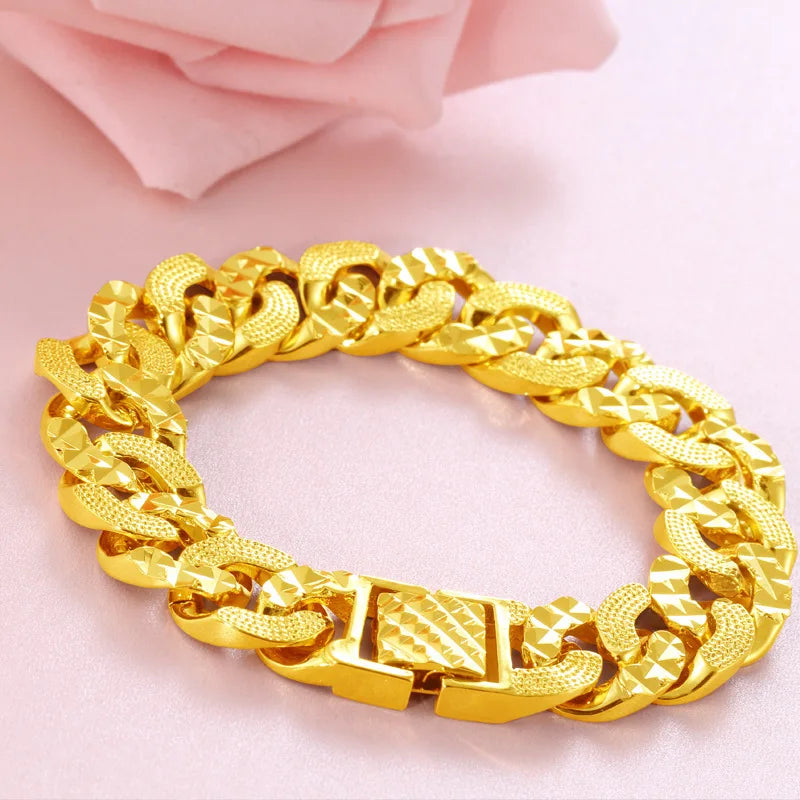 Forever Not Fade 24K Gold Filled Jewelry Bracelets for Men Women Pulseira Feminina Bizuteria Joyas Wedding Fine Gold Bracelets