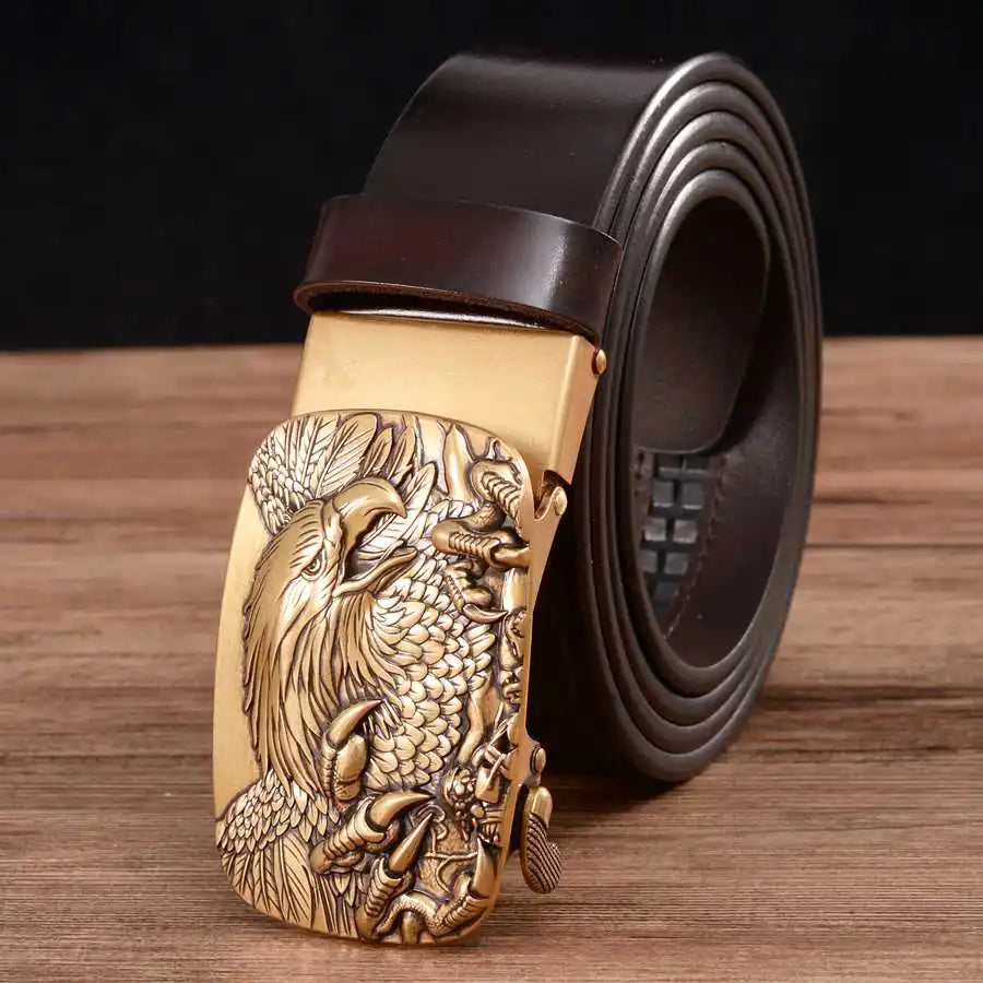 Men's Leather Belts Belts for Men Genuine Leather Ratchet Belt Automatic Buckle Wide:35mm Men Automatic Buckle Belt