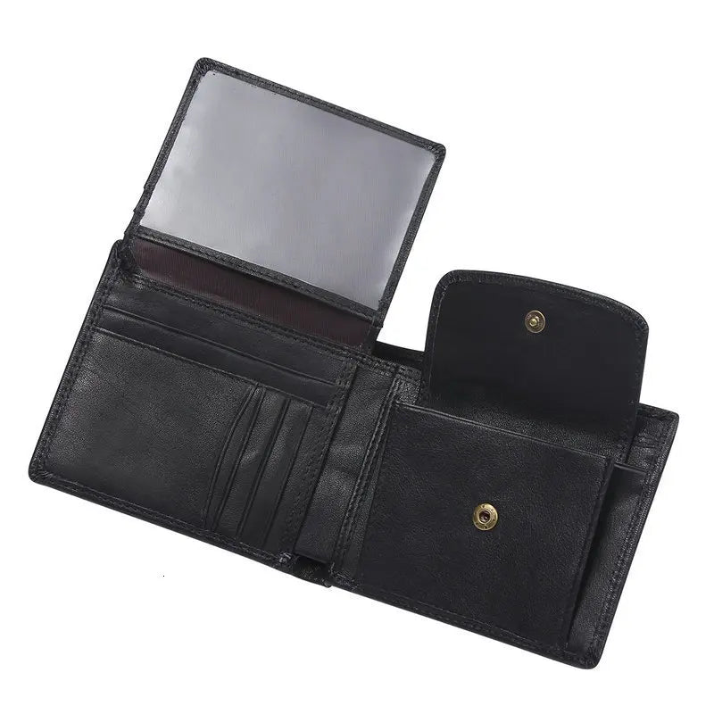 GENODERN Cow Leather Men Wallets with Coin Pocket Vintage Male Purse RFID Blocking Genuine Leather Men Wallet with Card Holders