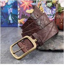 Brass Cowboy Belt Buckle Luxury Men Leather Belt Ceinture Homme Yellow Belts For Men Wide Male Strap Jeans Waist MBT0537