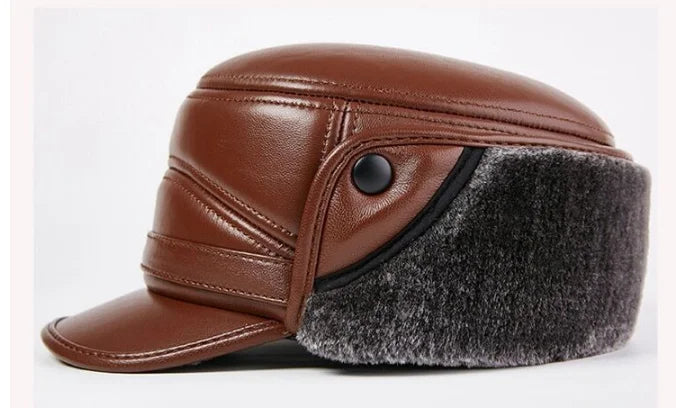 Winter Men's Genuine Leather Hat Thicken Leather Cowhide Baseball Caps With  Warm  Dad's Hats Sombrero De Cuero Del Hombre Super