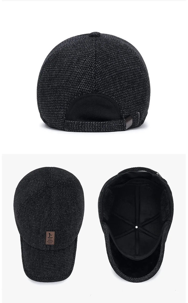 New Men Warm Thick Baseball Caps Male Autumn Winter Sport Visors Snapback Earflaps Dad Cap Hat For Men