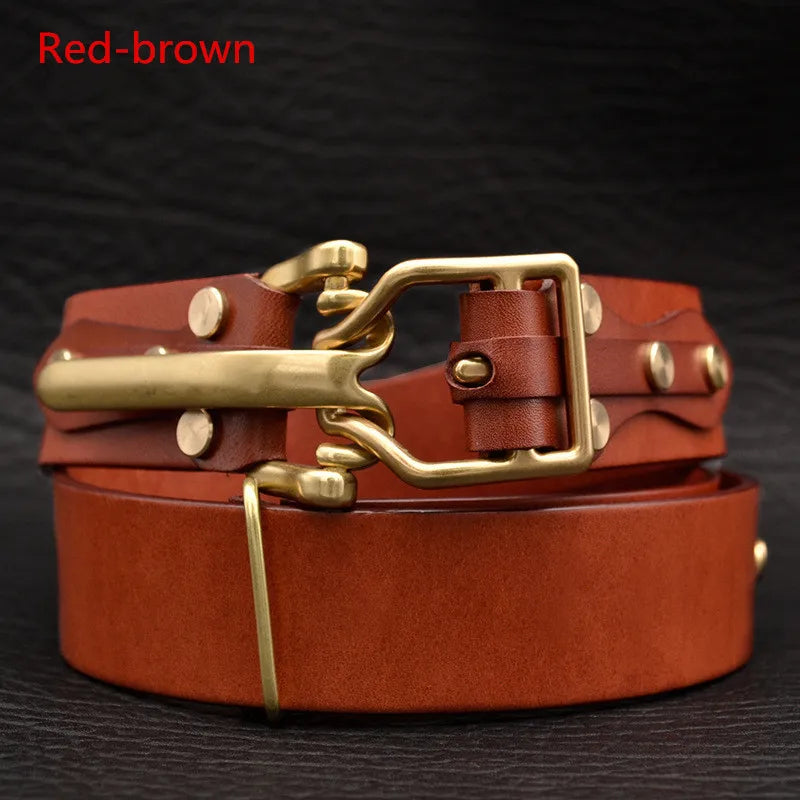 Brass Cavalry Belt cow genuine leather luxury strap male belts for men for Men DIY Waistband Jeans Leather Craft