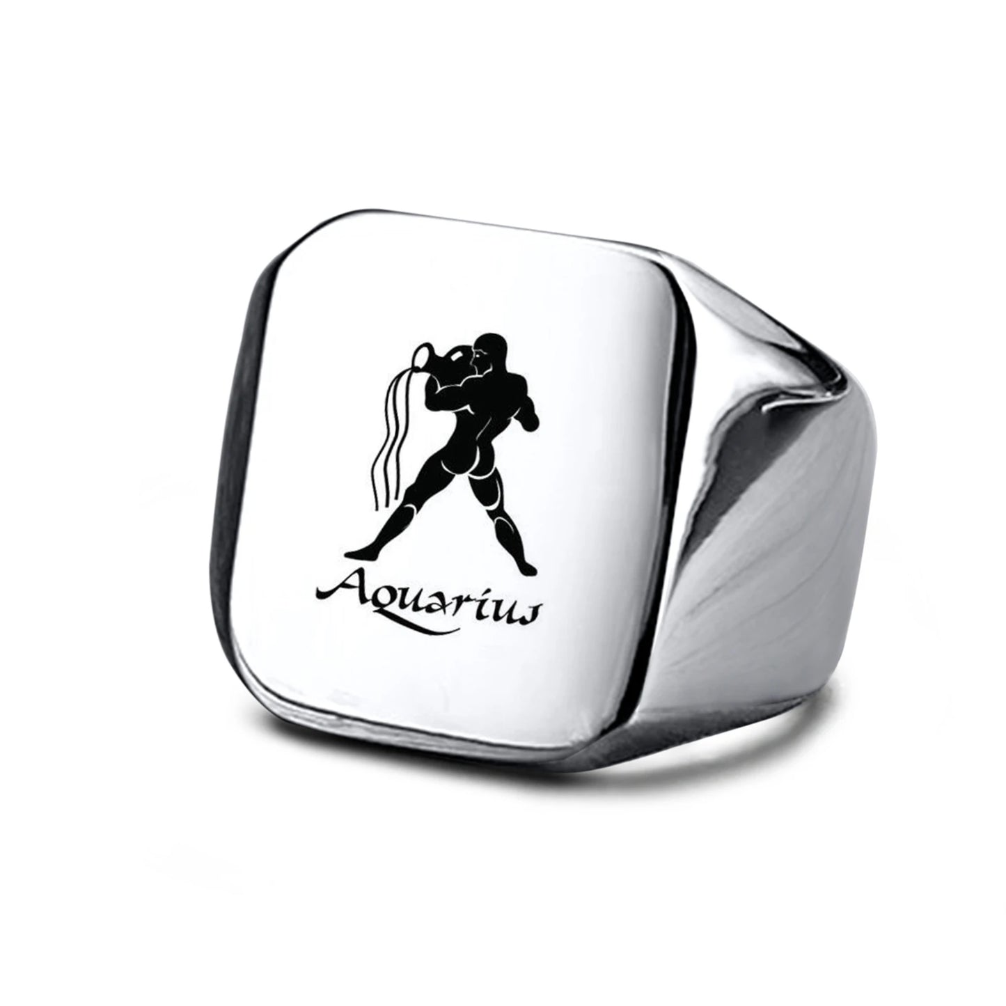 Vnox 18mm Signet Ring For Men Women, The Zodiac 12 Horoscope Constellation Sign Finger Band, Stainless Steel Aries Punk Ring