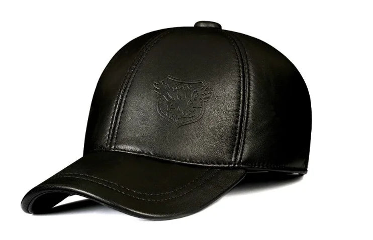 New 2025 Spring/Winter Man Genuine Leather Baseball Caps Male Casual Cowhide Belt Ear Warm 56-60 Adjustable Sprot Flight Hats