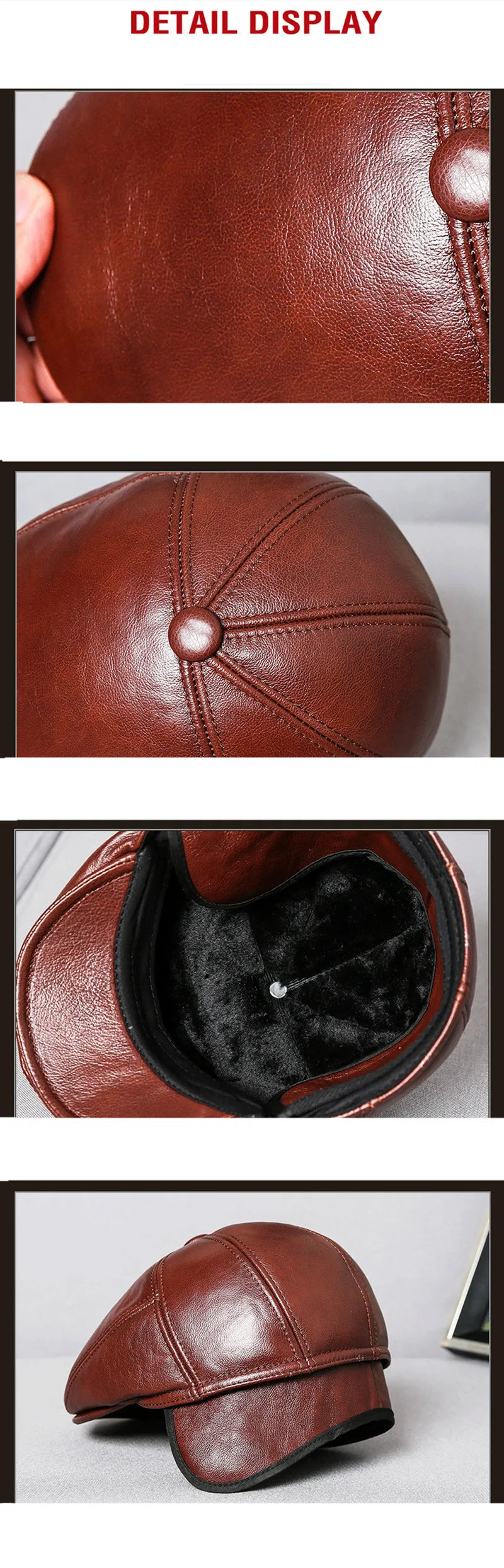 SILOQIN Men's Real Genuine Leather Caps Warm Berets Men Cowhide Leather Hat Winter Fur Earmuffs Cap Middle-aged Dad's Beret Hats