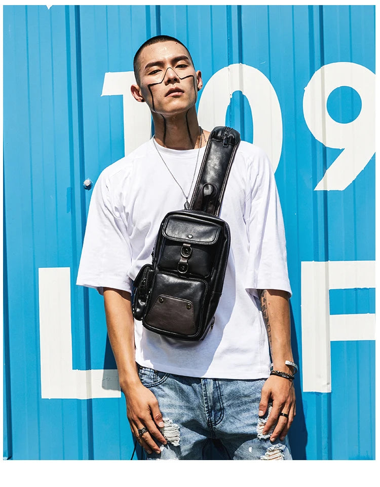 Leather Crossbody Bags for Men Messenger Chest Bag 2025 New Fashion Casual Bag Waterproof PU Single Shoulder Bags Vintage Luxury